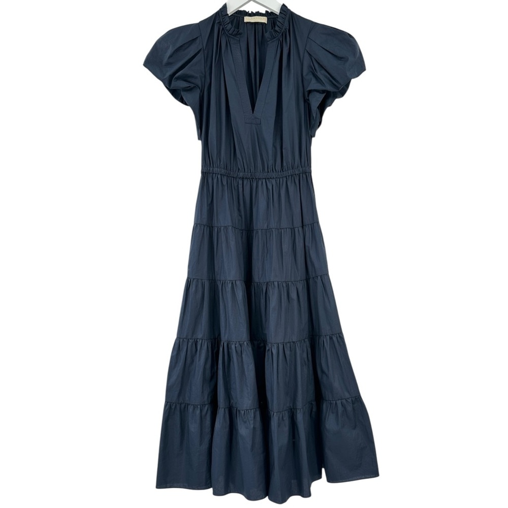 Ulla Johnson Navy Puff Sleeve Tiered Midi Dress - Picture 4 of 11